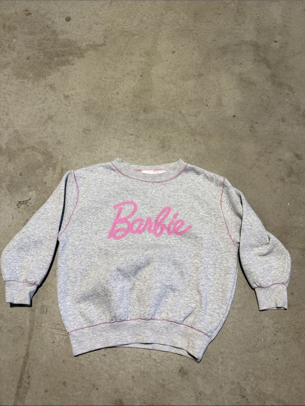 Cotton On Kids Heather Gray Sweatshirt with Pink Barbie Logo